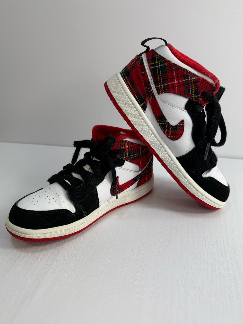 Air Jordan Kids Red Black White Plaid Sneakers